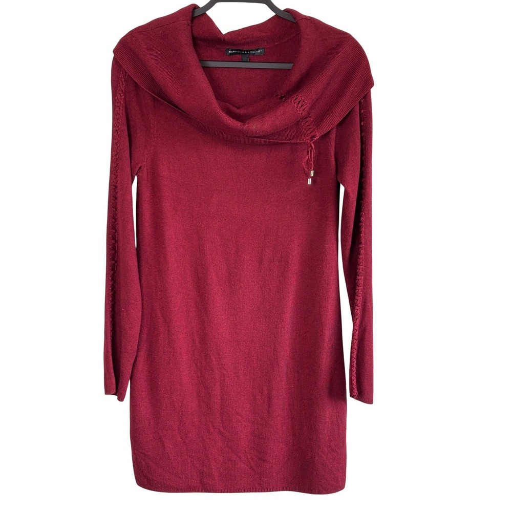 White House Black Market Burgundy Cowl Neck Lace Up Knit Sweater Tunic‎ Medium